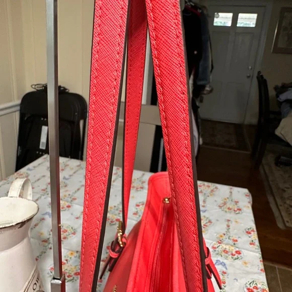 Michael Michael Kors Red Leather Tote with Black Accents - Picture 7 of 14